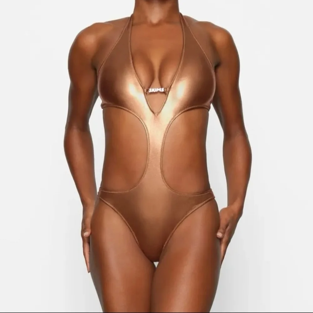 NWT SKIMS Metallic Halter Monokini Size 3X